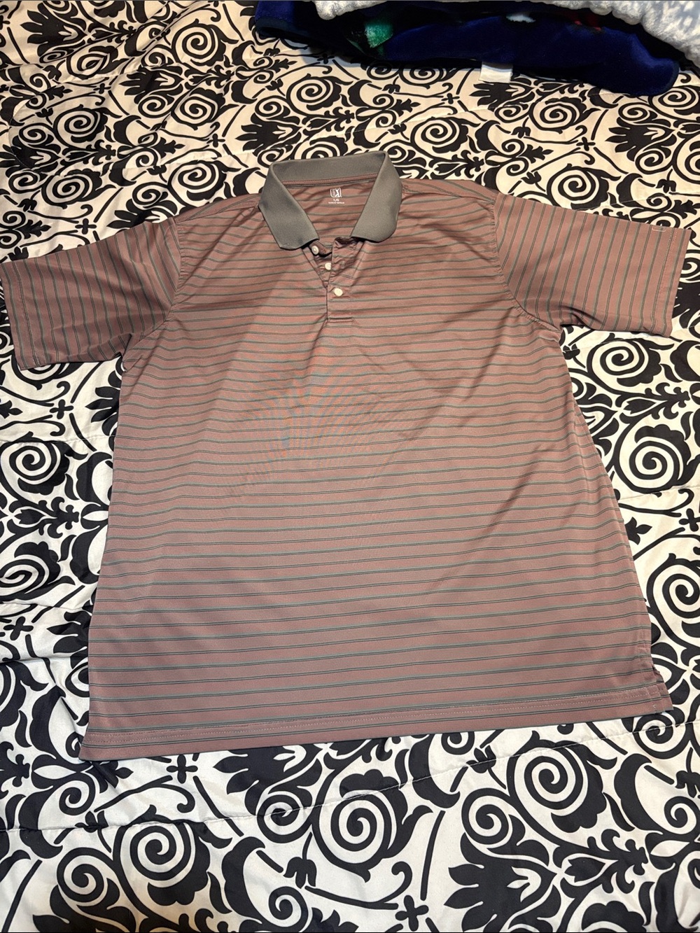 PGA Tour Men's Striped Polo in Dusty Rose with Gray Collar